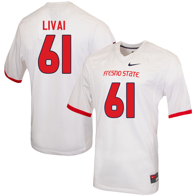 Men #61 Tilini Livai Fresno State Bulldogs College Football Jerseys Sale-White